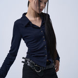 BUTTON DETAIL SHIRTS CARDIGAN(DEEP NAVY)