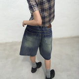 Boil Washing Bermuda Half-Length Denim Pants