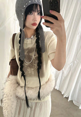 BEADS ANGORA BEANIE (WHITE, GRAY 2COLORS!)