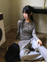 Saawn wool tencel cut see-through layered t-shirt