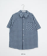 [unisex] Module Loose-Fit Check Short Sleeve Shirt