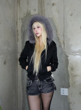 Sleek Fur Hood Zip-Up