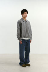ルーズストレートバイカーデニムパンツ (Washed Navy)