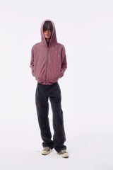 CROSS DOT MATRIX SCREEN ALL-OVER PRINT WASHED ZIPPER TAILORED HOODIE SWEATSHIRT