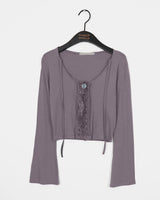 Delo Vintage Big Button Lace Strap Cardigan