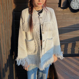 Tassel tweed loose fit no-collar jacket