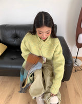 Tender Green Turtleneck Knit Cardigan