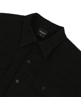Texture Crop Roll-Up Check Short Sleeve Shirt - Black