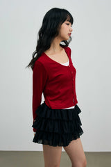 LYLA LAYERED CARDIGAN / RED-WHITE