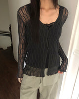 Cellu mesh see-through long-sleeved cardigan