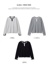 ワッフルカラーマッチングフィンガーホールラウンド長袖Tシャツ