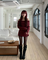 [Wool 25%] Kae Mix Damage Off-Shoulder Knit