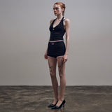 Lace Pintuck Mini Shorts [Black]