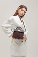 LAZEL MINI CROC ショルダーレザーバッグ / Wani Burgundy