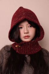 Knit Duffle Hood Scarf Balaclava Beanie