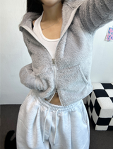 SHEEP FUR FLEECE CROPPED HALF POLO NECK ZIP UP 🧸🩶🤍🖤🩵4COLOR