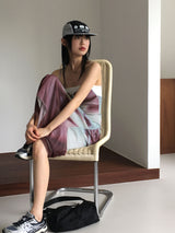 Reva Tie Dye Printed Shirring Strap Long Dress