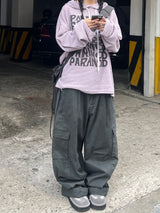 Ehren Charcoal Pintuck Wide Cargo Pants