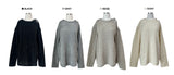[UNISEX] Overfit velor off shoulder double snap button long sleeve knit T (4 colors)