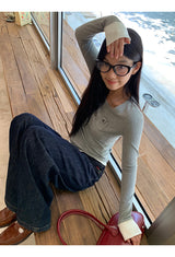 Pocket Layered Round Long Sleeve T-Shirt