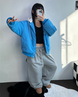 ビビッドカラーセミクロッピードジャンパーパディング🖤💙2カラー