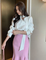 Elnon Drape Satin Tie Blouse