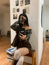 Leaf Trail Check Scarf Long Sleeve T-shirt