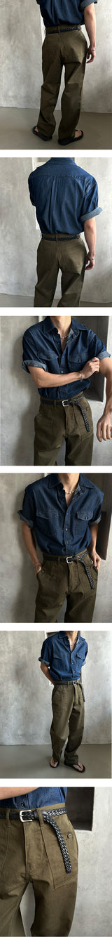 [S/S] Two pocket denim half shirts (3color)