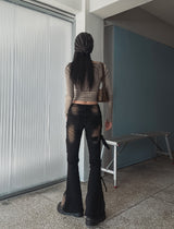 Boldy Eyelet Belted Bootcut Denim Pants