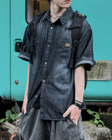 Durant Patch Washed Short Sleeve Denim Shirts