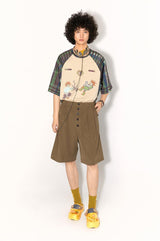 ミルクシルクチェック柄パッチワークデザイン半袖Tシャツ