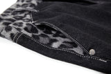 Leopard waist wide denim pants