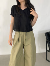 Yourty Lace Puff Short Sleeve Blouse