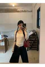 Lace shirring two-piece long-sleeved blouse T-shirt