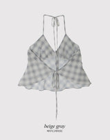 [SHOPPERMADE] シフォンチェックホルターネックスリーブレスブラウス