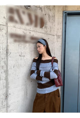 wool mohair stripe off-shoulder long-sleeved knitwear