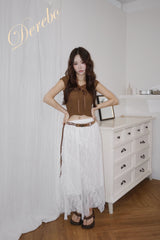 twill lace frill long skirt