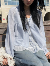 Anna Stripe Lace Frill Layered Blouse