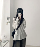 ワッフルカラーマッチングフィンガーホールラウンド長袖Tシャツ