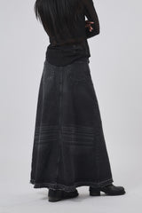 Raw cut sand denim long skirt