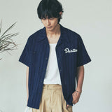 dustin chain stitch bowling shirt navy