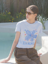 ブルーフラワースリムフィットTシャツ