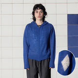 ARGYLE ELBOW KNIT ZIP-UP HOODIE / BLUE