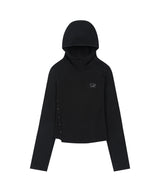 サイドスナップワッフルフードロングスリーブ - ブラック