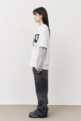 グランジロックレイヤード長袖Tシャツ