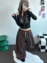 FUR🤎🧸CROPPED HALF PRINTING JUMPER ZIP UP🩶🖤2COLOR