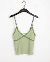 Keyless color combination lace ribbed bustier tank top