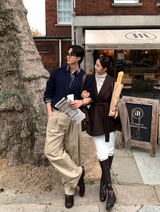 ノーメースバックバンディングコットンツータックワイドパンツ