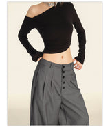 American Vintage Button Detail Clean Fit Wide Slacks