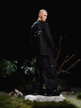 RELABEL 24AW バタフライレスト 取り外し可能なスクエアスカーフ プリーツシルエット 立体テーパード ドライワックススラックス